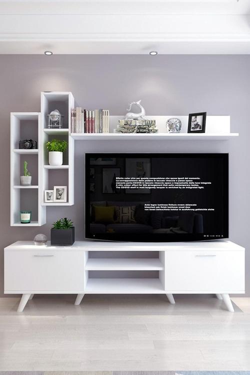 İstanbul Dolaplı Tv Ünitesi Beyaz