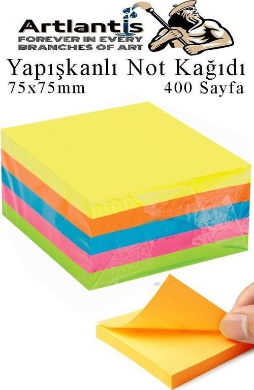 Yapışkanlı Not Kağıdı 5 Renk 400 Sayfa 1 Paket Küp Blok Yapışkanlı Postit 75x75 mm Fosforlu Renkli