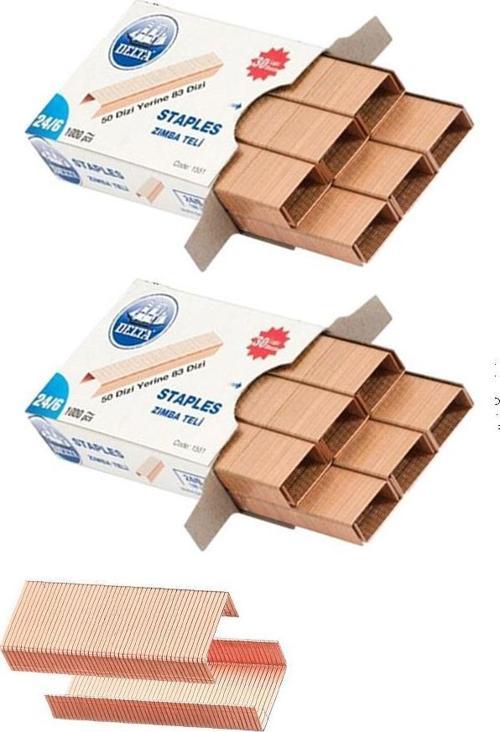 Zımba Teli 24/6 Bakır 1000 lik 2 Paket Büyük Delta Zımba Teli Sarı 30 Yaprak Zımbalama Kapasiteli Büro Ofis Okul