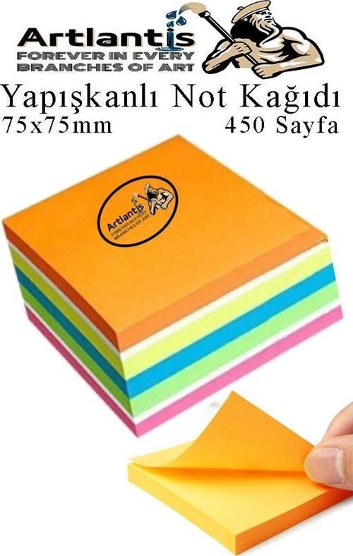 Yapışkanlı Not Kağıdı 6 Renk 450 Sayfa 1 Paket Envai Küp Blok Yapışkanlı Postit 75x75 mm Renkli