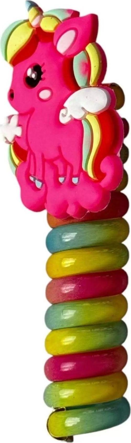 Fuşya Renk Unicorn Figürlü Yaylı Toka Spiral Toka Makarna Toka