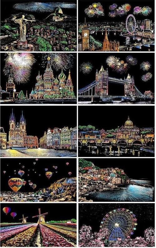 Sihirli Gökkuşağı Kazıma Kağıdı A4 10 Yaprak 1 Paket A-4 20x30 cm Siyah Sihirli Kağıt Rainbow Paper