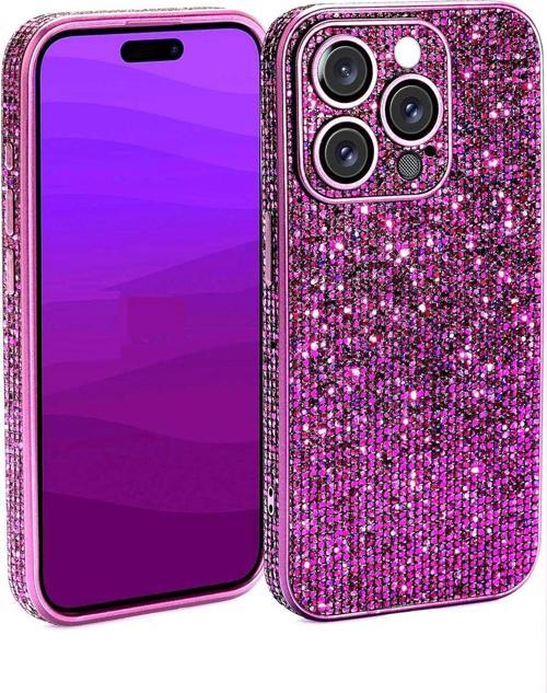 Mor Renk Taşlı 14 Pro Max Telefon Kılıfı
