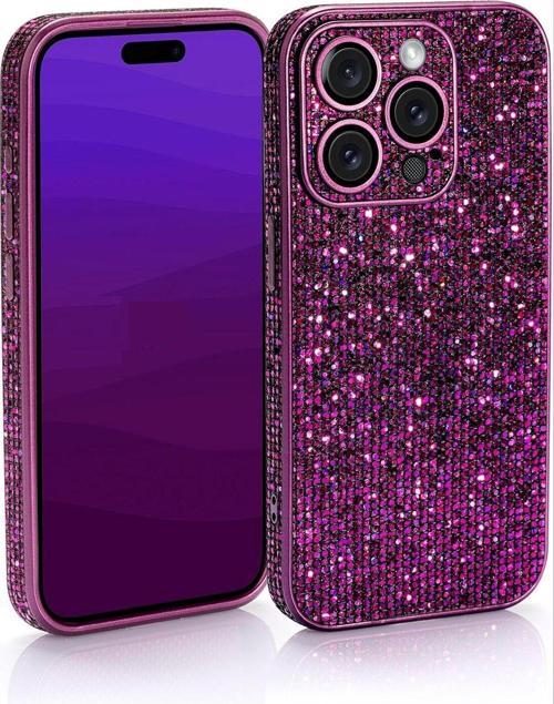 Mor Renk Taşlı 15 Pro Max Telefon Kılıfı