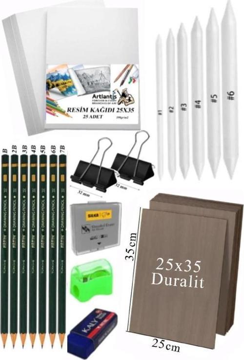 Karakalem Eskiz Çizim Seti Duralit Seti 25x35 cm 1 Paket Pastel Dağıtıcı Kalem Resim Kağıdı Dereceli Kalem Seti Hamur Si