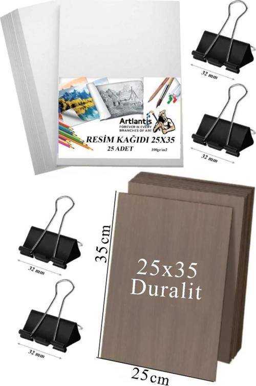Karakalem Eskiz Çizim Seti Durolit Seti 25x35 cm Duralit 1 Adet 25x35 Resim Kağıdı 25 Adet Mandal Metal 4 Adet