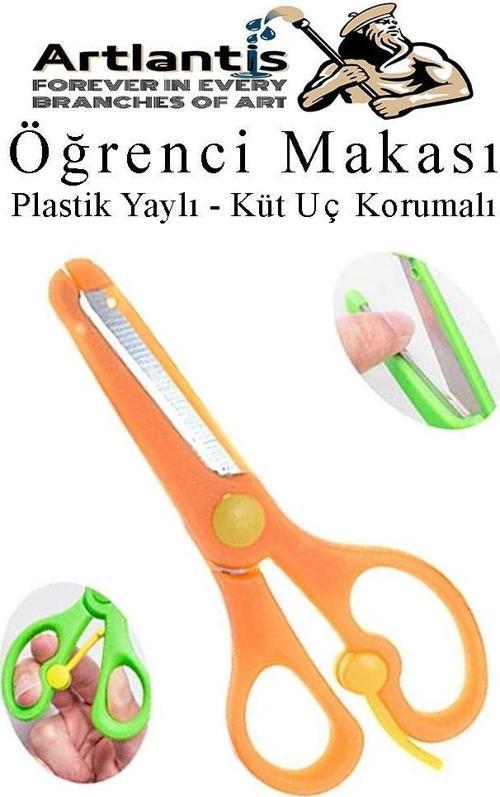 Turuncu Öğrenci Makası 1 Adet Plastik Yaylı Küt Uç Korumalı Okul Makası Çocuk Makası Okul Öncesi Kreş Ana Sınıfı