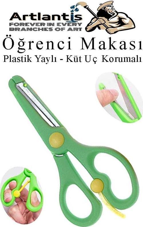 Yeşil Öğrenci Makası 1 Adet Plastik Yaylı Küt Uç Korumalı Okul Makası Çocuk Makası Okul Öncesi Kreş Ana Sınıfı
