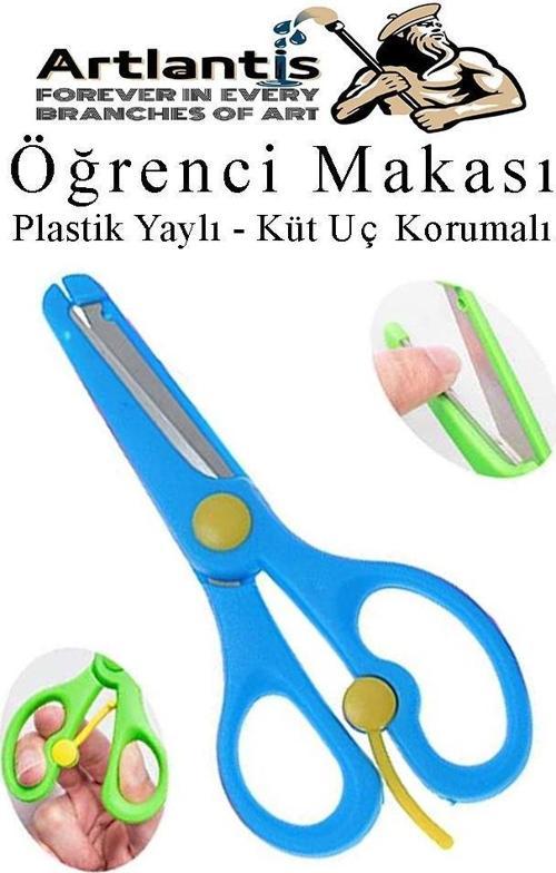 Mavi Öğrenci Makası 1 Adet Plastik Yaylı Küt Uç Korumalı Okul Makası Çocuk Makası Okul Öncesi Kreş Ana Sınıfı