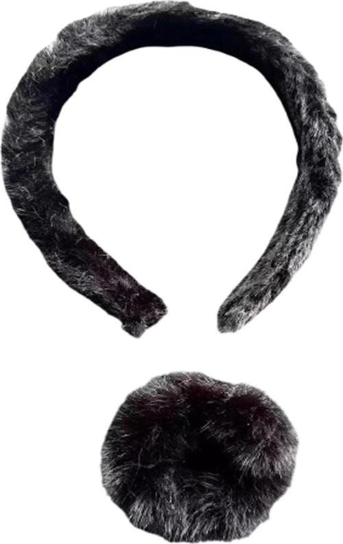 Siyah Renk Peluş Taç Ve Simit Toka Set