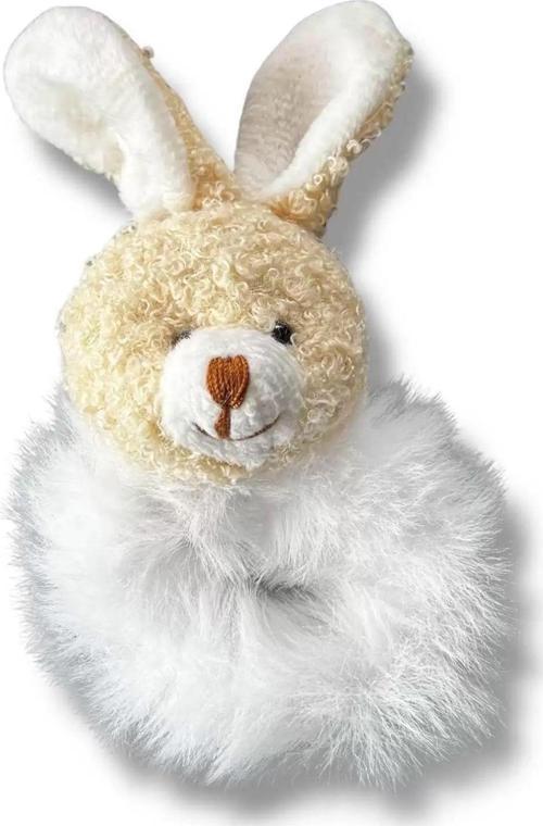 Beyaz Renk Tavşanlı Peluş Simit Toka