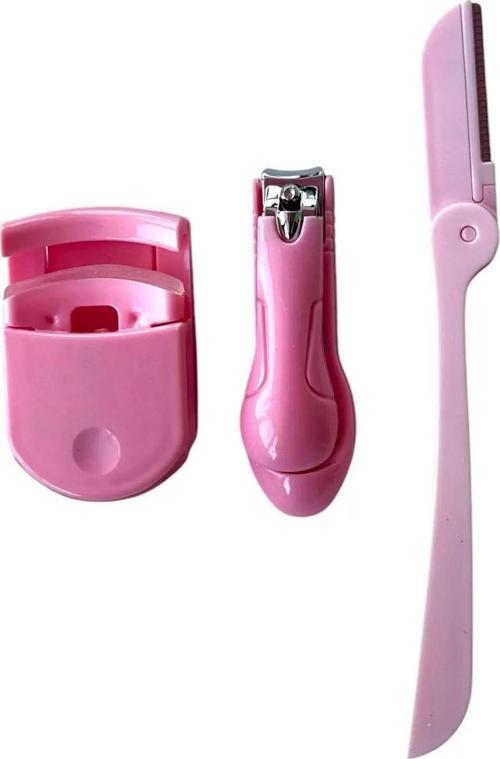 3'li Pembe Renk Yüz Usturası / Tırnak Makası / Kirpik Kıvırıcı Set