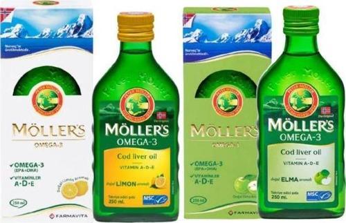 Möller\'s Omega-3 Limon Aromalı Şurup 250 ml + Möller\'s Omega-3 Elma Aromalı Şurup 250 ml