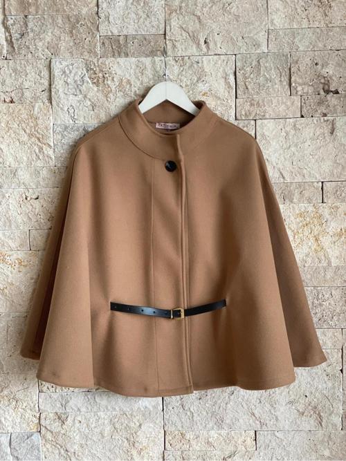 Kadın Kemerli Kaşe Pelerin Panço