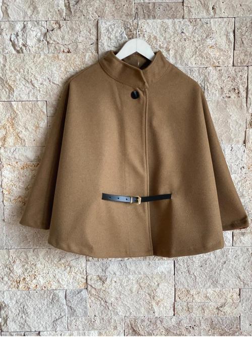 Kadın Kemerli Kaşe Pelerin Panço