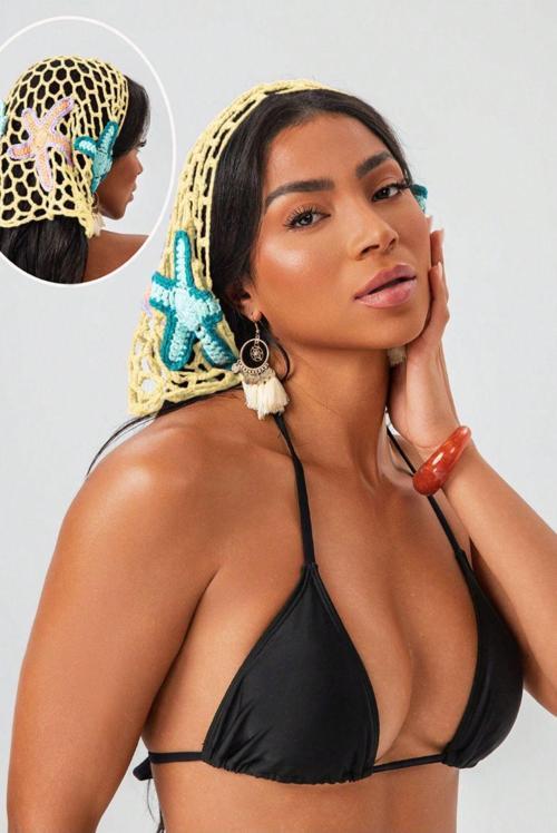 Denizyıldızı Dantel Bandana El Örgüsü Kumaş Sarı Renkli