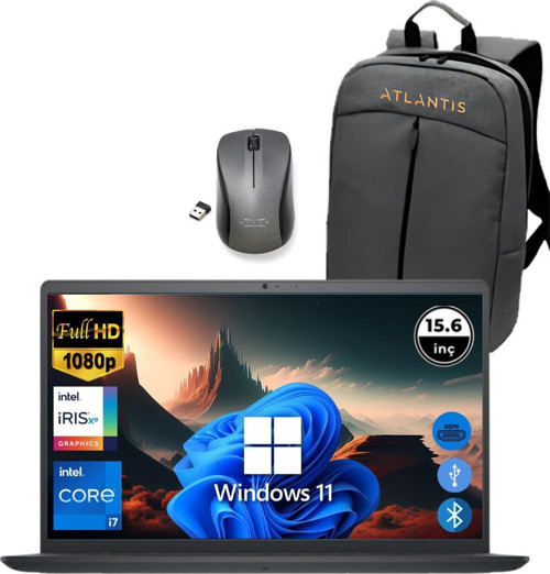 Inspiron 3520 i7 1255U 64GB 256 GB M.2 SSD I35201013U ATL236 O/B 15.6" Win11Pro Taşınabilir Bilgisayar+Çanta+Mouse