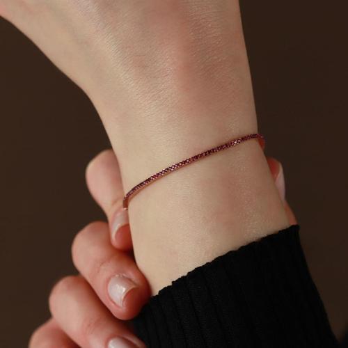 Fuşya Zirkon Taşlı Rose Gold Kaplama Su Yolu Gümüş Bileklik