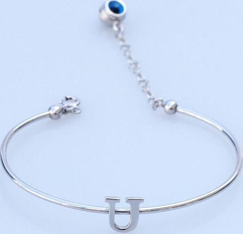 Nazar Boncuklu U Harfi Gümüş Bileklik