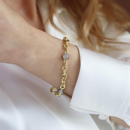 Zirkon Taşlı Gold Kaplama 3 Toplu Gümüş Hallow Bileklik