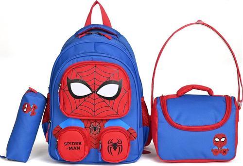 Spiderman Figürlü 3'lü Okul Çanta Seti – İlkokul Sırt Çantası, Beslenme Çantası ve Kalemlik