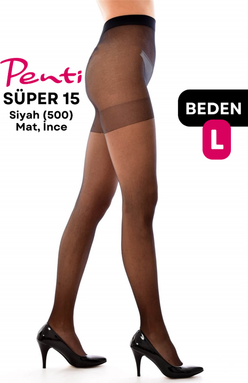 Süper 15 Den Mat İnce Külotlu Çorap Siyah (500) -  3 Numara Large