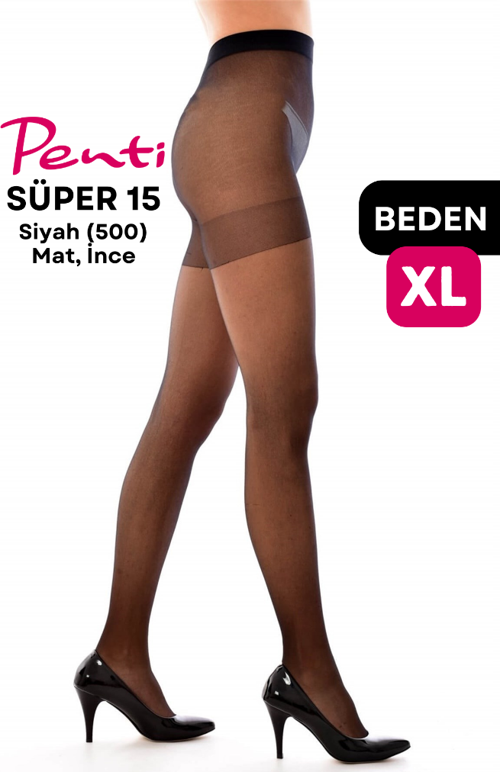 Süper 15 Den Mat İnce Külotlu Çorap Siyah (500) -  4 Numara X Large