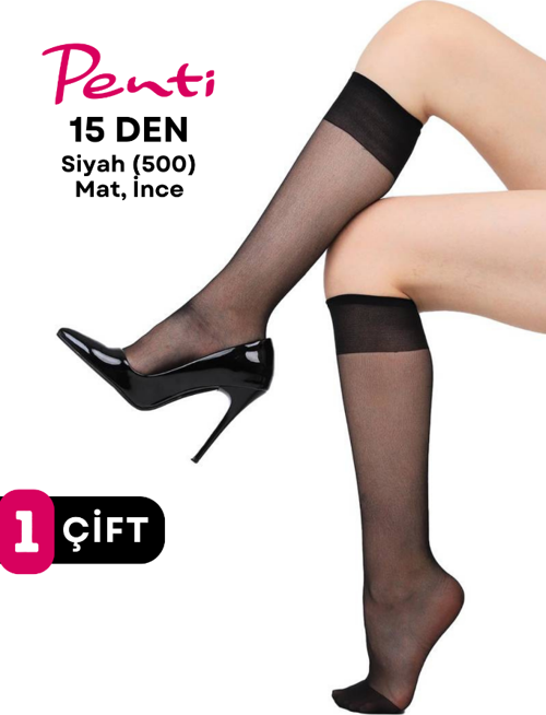 Süper 15 Den Mat İnce Diz Altı Çorap Siyah/Black (500)