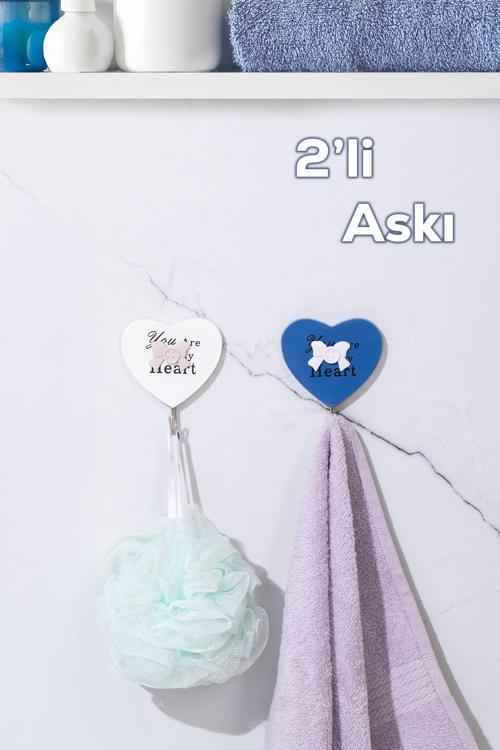 088 2 Adet Tekli Kalp Desenli Dekoratif Yapışkanlı Banyo Mutfak Elbise Askılığı Havlu Askılığı