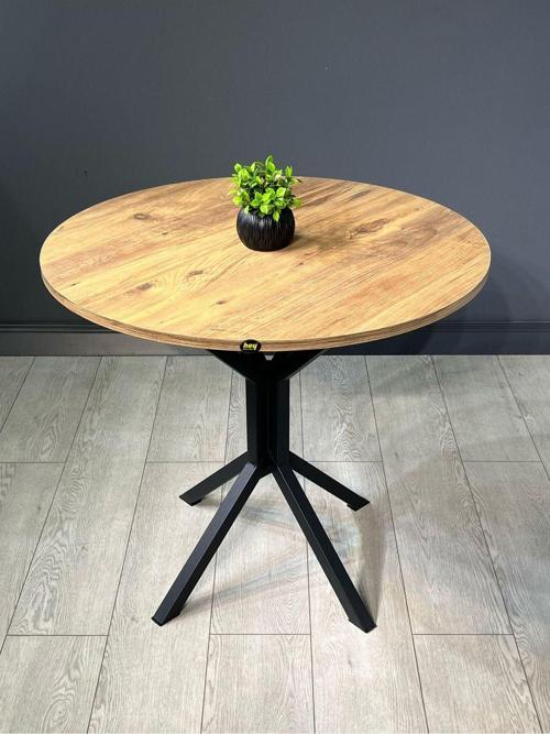 Saray Atlantik Çam Yuvarlak Mutfak Yemek Masası Balkon Metal Siyah Ayak 80 Cm