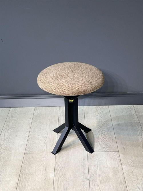 Tabure Puffy Bukle Kumaş Puf Makyaj Masası Sandalyesi Metal Sandalye Tekli Çap 39 X Yükseklik 51 Cm