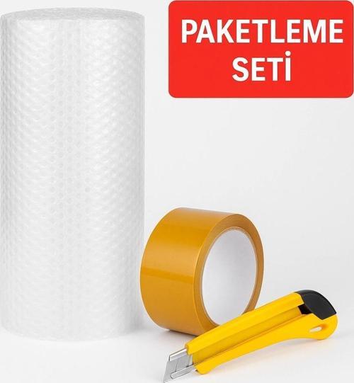 100 cm x 25m Balonlu Naylon + Vege Koli Bandı + Maket Bıçağı Paketleme Seti