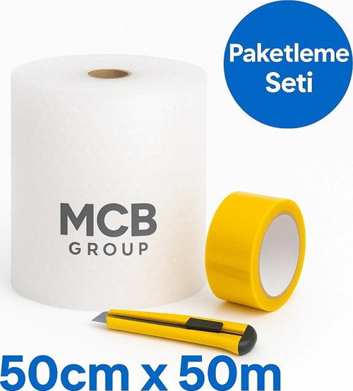 50 cm x 50m Balonlu Naylon + Vege Koli Bandı + Maket Bıçağı Paketleme Seti