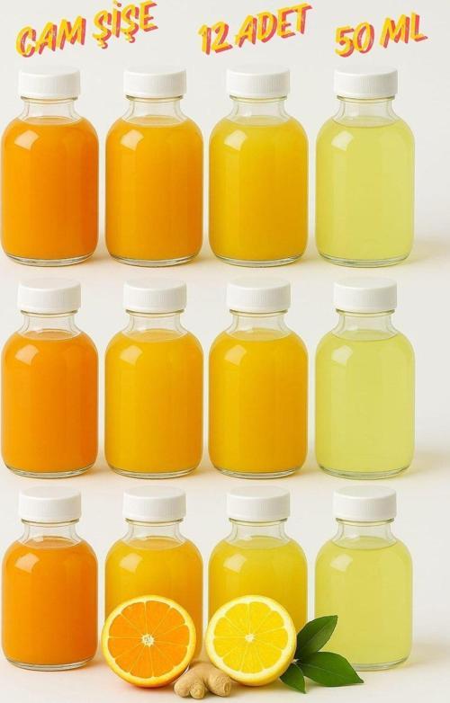 50 ml şeffaf cam mini ginger shot şişesi, 12 adet, detox şişesi, sızdırmaz kapaklı şişe, süs şişesi, kolonya şişesi, kok
