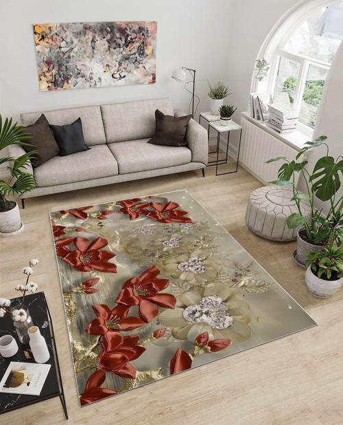 Dijidekor Işıltı Koleksiyonu Model274 Süngerli Dijital Baskılı Saçaksız Mutfak Halısı Yolluk