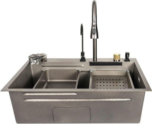 Paslanmaz Çelik Sus304 Teknolojik Akıllı Şalale Evye Seti 75X45Cm 5 Fonksiyonlu Mutfak Evyesi