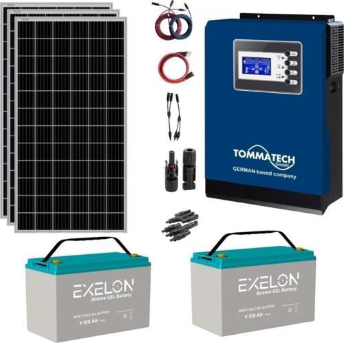 Güneş Enerjisi Bağ Evi Solar Paketi 3KVA İnverter 350W Güneş Paneli 100AH Jel Akü