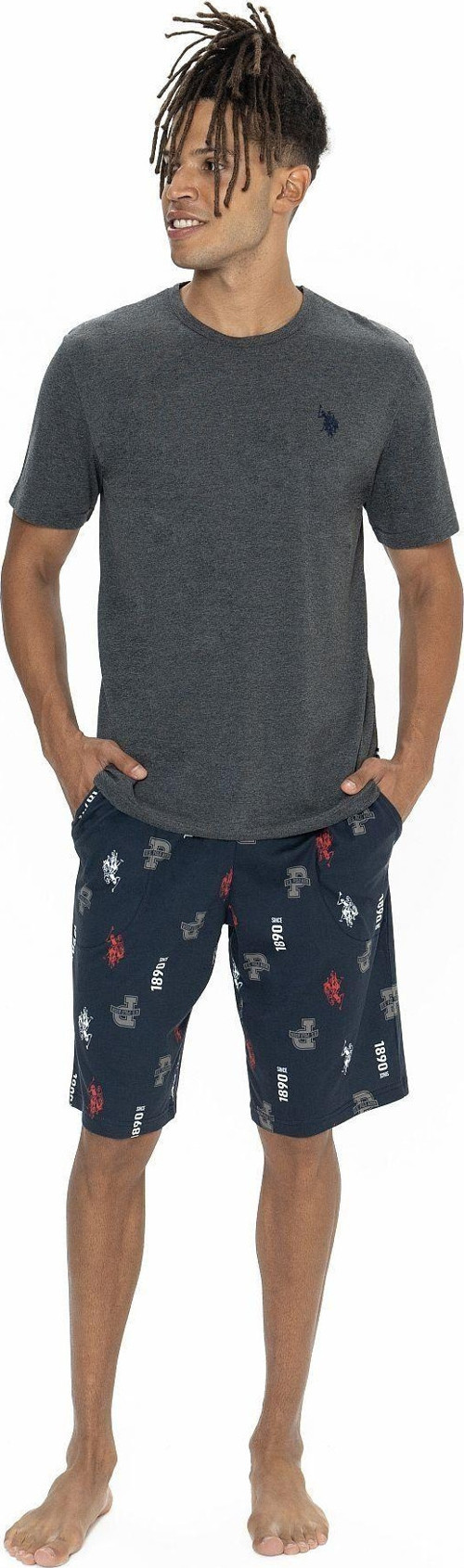 18867 Erkek Kısa Kollu Bisiklet Yaka Şortlu Pijama Takımı-Antrasitmelanj