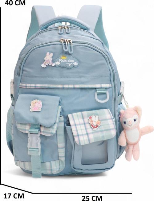 Relaxion 2174-1450 İthal Kore Tarzı Unisex Çocuk İlkokul Sırt Çantası - NKT02174-mavi-TEKEBAT