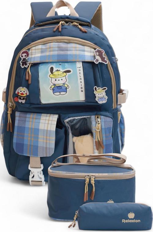 Relaxion 2203-1395 Kore Tarzı Unisex Çocuk Üçlü Set İlkokul Sırt Çantası - NKT02203-lacivert-TEKEBAT