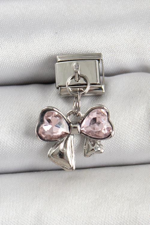 316L Çelik Gümüş Renk Pembe Fiyonk Model Nomination Charm