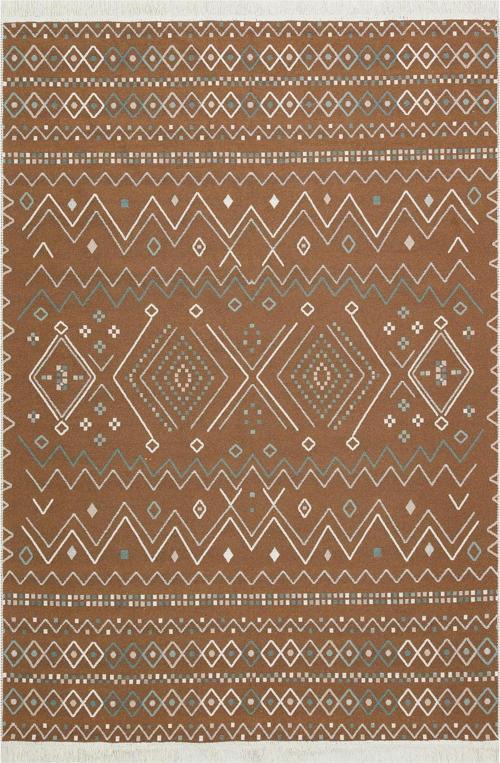 BEIGE BLUE Yıkanabilir Çift Taraflı Modern Desenli Dokuma Kilim