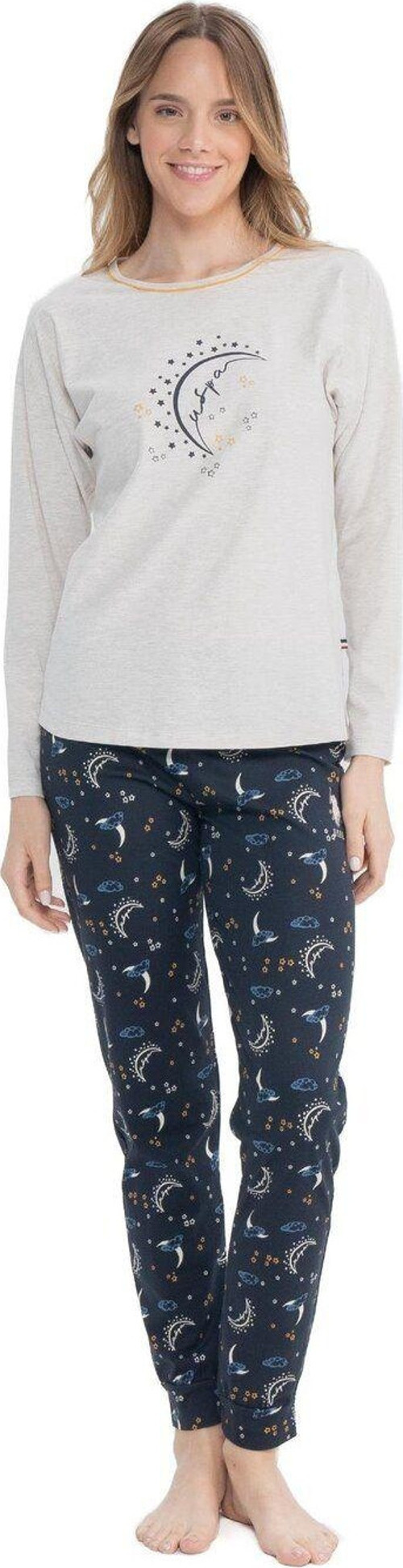 Kadın Bej Melanj Yuvarlak Yaka Pijama Takımı