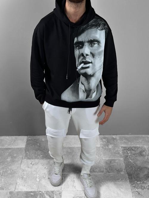 Üç İplik Siyah Thomas Hoodie