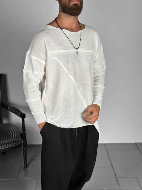 Asimetrik Kesim Ekru Triko Sweat