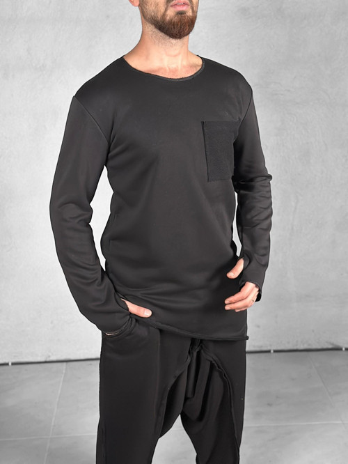 Cep Detaylı Siyah Asimetrik Sweat