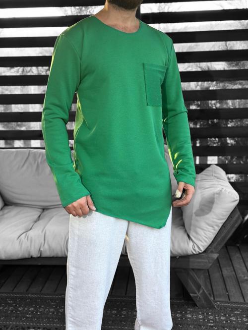 Asimetrik Cep Detaylı Yeşil Sweat