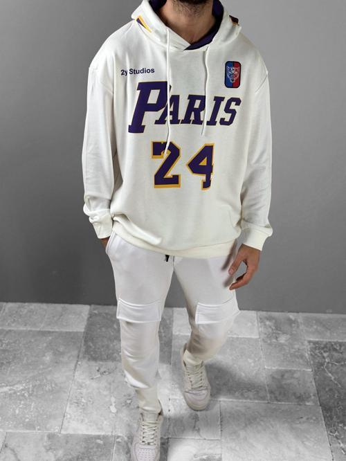 Üç İplik Beyaz Taraftar Hoodie
