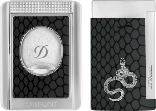 S.T. Dupont Lacquered Slim 7 Siyah Çakmak Kesici İkili Puro Seti