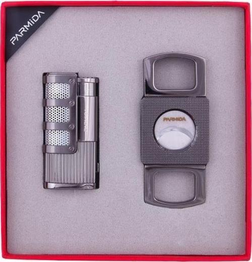 3 Torch Çakmak Kesici İkili Gunmetal Puro Seti